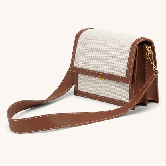JW PEI Handbags - JW PEI Mini Flap Crossbody Beige Canvas & Vegan Camel Leather Trim Bag NWOT
